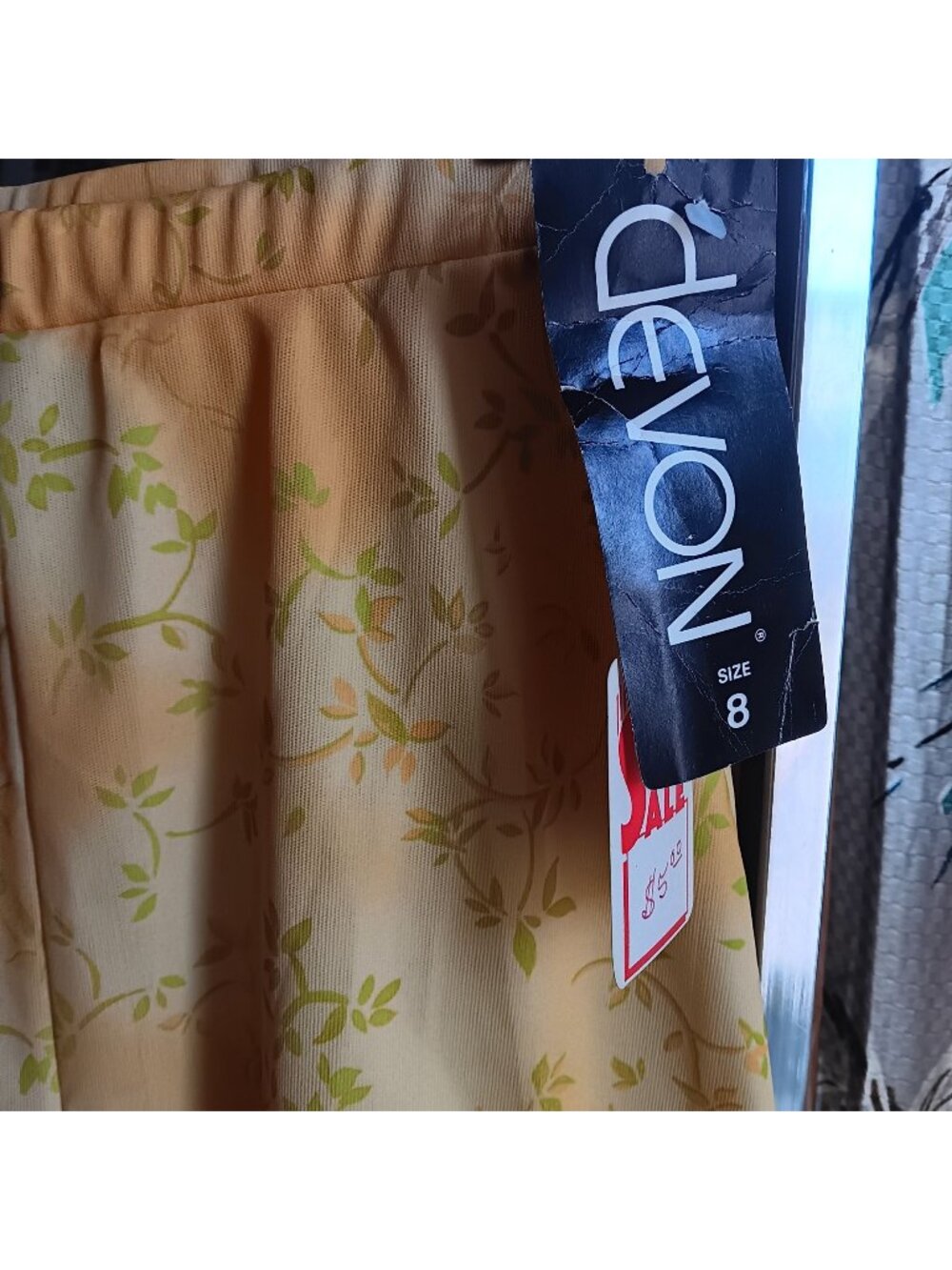sz 8 Vintage 1970's Womens Skirt FLOWER PRINT DEVON YELLOW SECRETARY SKIRT USA
